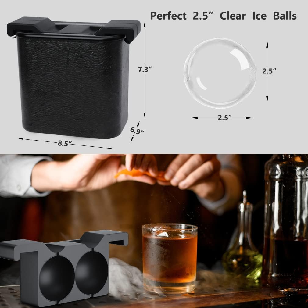 TINANA Clear Ice Ball Maker, 2.5” Crystal Clear Ice Cube Tray Make 2 Large Sphere Ice Balls for Whiskey Cocktails & Bourbon