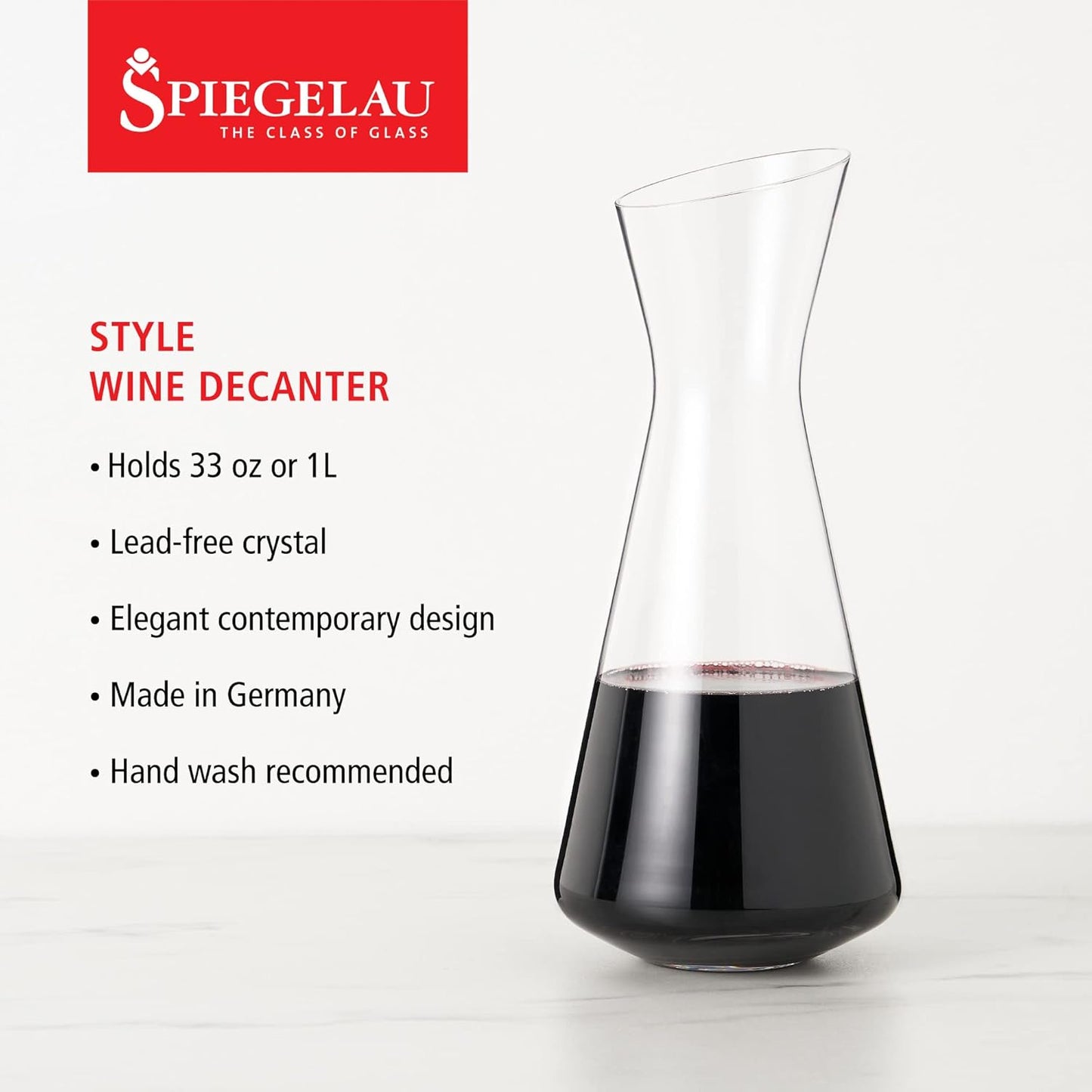 Spiegelau Style Crystal Wine Decanter, Elegant Carafe for Red and White Wine, Modern Glass Pitcher for Wedding Gifts, Housewarming, Hosting Essentials, Home Bar, 33 oz (1 L), Set of 1