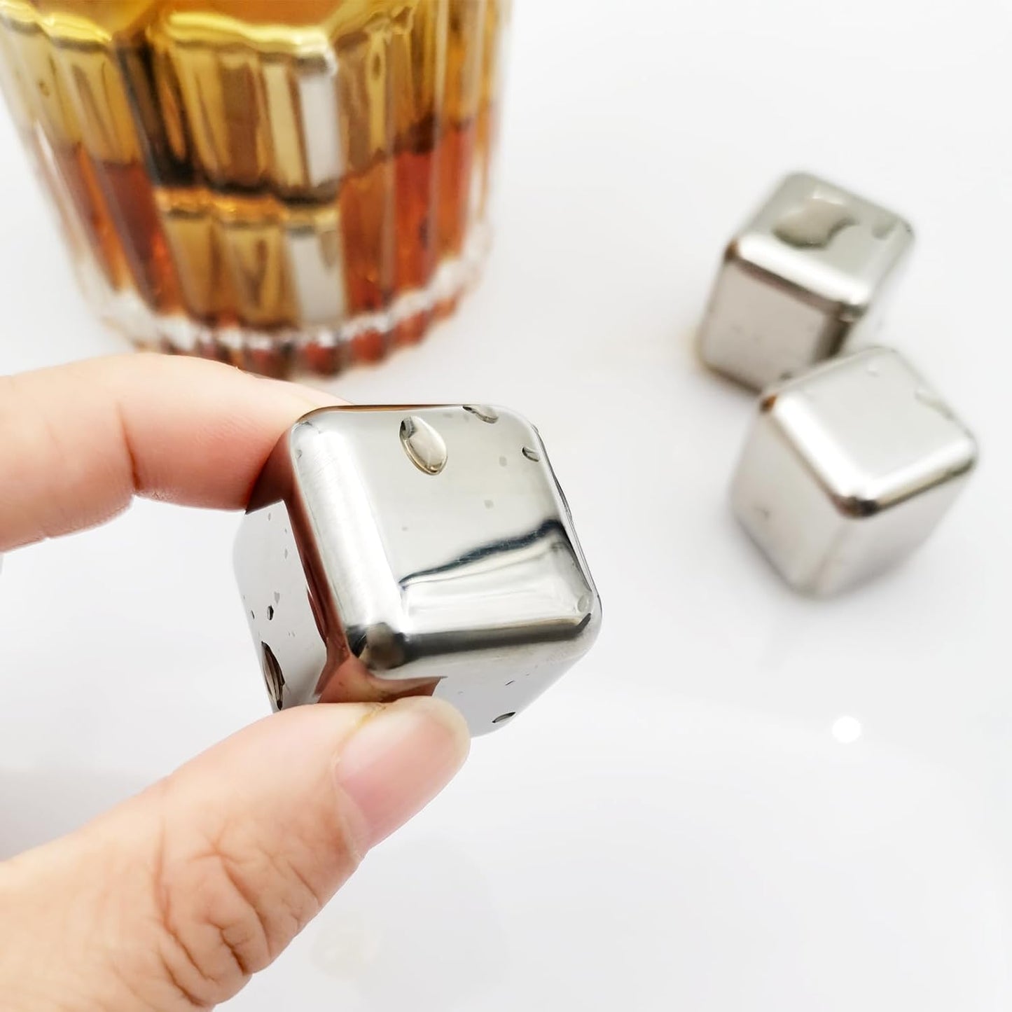 8 pcs Stainless Steel Ice Cubes for Drinks, Reusable Stainless Wine Ice Tong for Whiskey, Vodka, Soda, Wine, Beverage Juice Father's Gifts