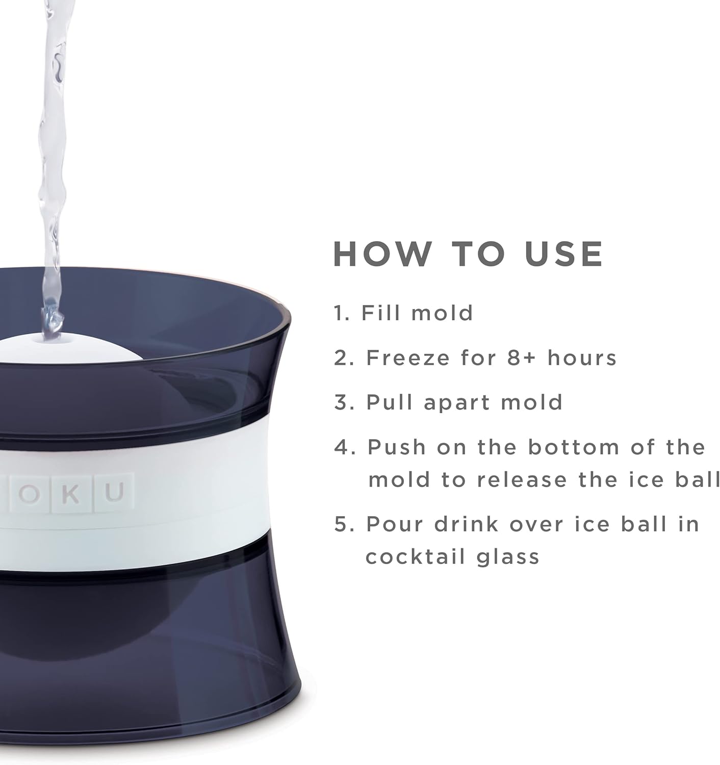 ZOKU Set of 2 Silicone Ice Sphere Molds, Stackable 2.5-Inch Ice Ball Makers, Keep Drinks Colder Longer with Less Dilution, Leak-free, Easy-Release, Black