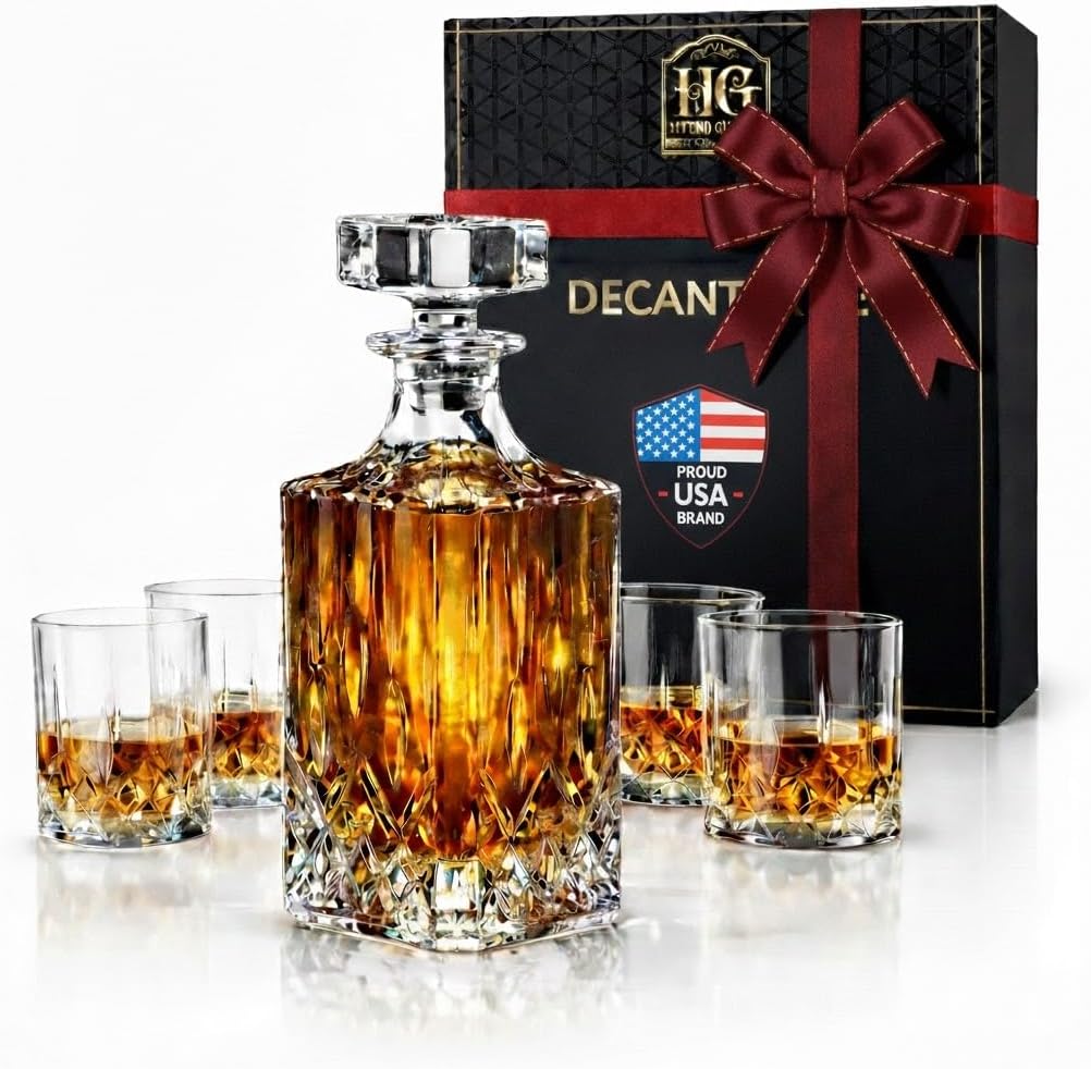 Luxury Gift For Men – Whiskey Decanter Set For Beloved Husband Or Dad Birthday Gift – 4 Whiskey Glasses And Decanter Set Is a Great Gift Idea for Whisky, Bourbon, or Scotch lovers