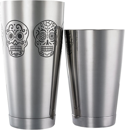 Barfly Skull Cocktail Shaker Tin Set (18 oz and 28 oz),Stainless Steel, Skull,M37009SKU