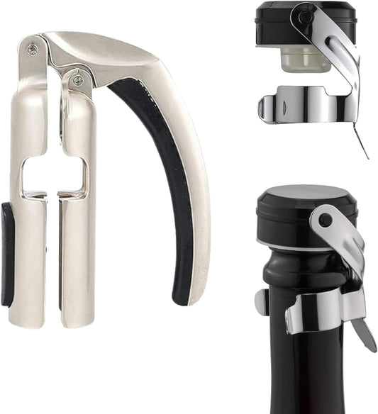 Imbibe & Indulge - Champagne Opener Tool and 2 Sparkling Wine Stopper - Zinc Alloy Champagne Opener, Ergonomic Lever Design + 2 Airtight Stoppers - Sparkling Wine Bottle Stopper, Champagne Accessories