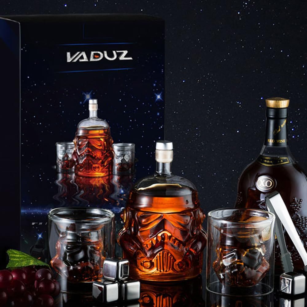 Whiskey Decanter Set Transparent Creative with 2 Glasses,Gifts for Men,Whiskey Flask Carafe Decanter with 4 Whiskey Stones & Tong,Whiskey Carafe for Brandy,Scotch,Vodka,Gifts for Dad,Husband,Boyfriend