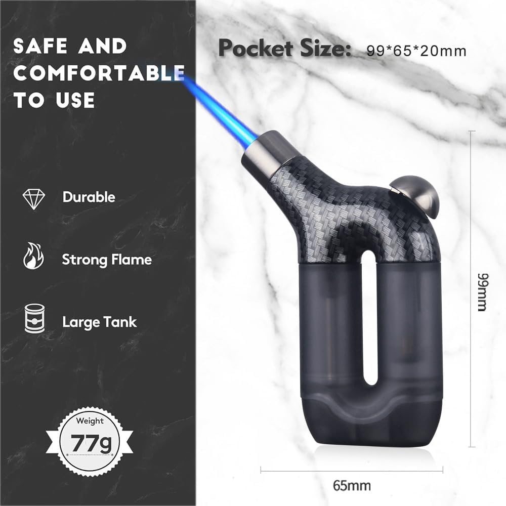 HONEST Torch Lighter Single Jet Flame Butane Lighters Refillable Torch Lighters Adjustable Gas Lighter Windproof Lighters Gift for Men BBQ Grill Camping Without Gas (Carbon Black)