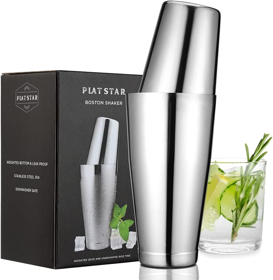 Boston Cocktail Shaker Set, Weighted 28oz Unweighted 18oz Shaker Tins, 304 Stainless Steel Leak-Proof Drink Mixer Cup, Metal Bartender Tools for Home Bar & Commercial, Silver