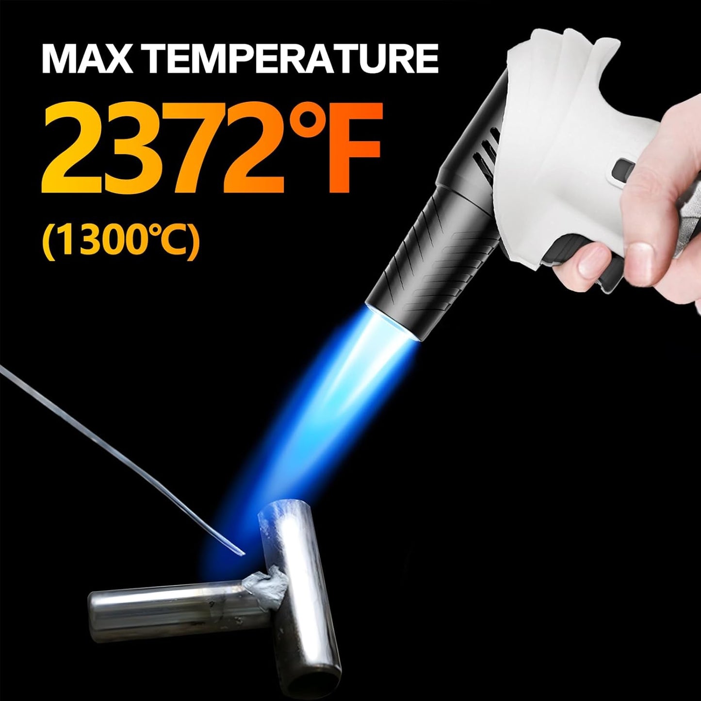 Butane Torch Lighter, 0-90°Rotating Angle Butane Lighter, Refillable Kitchen Torch with Safety Lock, Adjustable Flame for Soldering (White and Black)