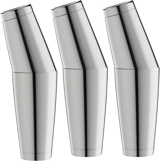 WOTOR Boston Cocktail Shaker Set for 3, 18 oz & 28 oz Stainless Steel Weighted Shaker Tins, Professional Bar Tools for Bartender, Metal Mixer for Martini & Cocktails (Silver)