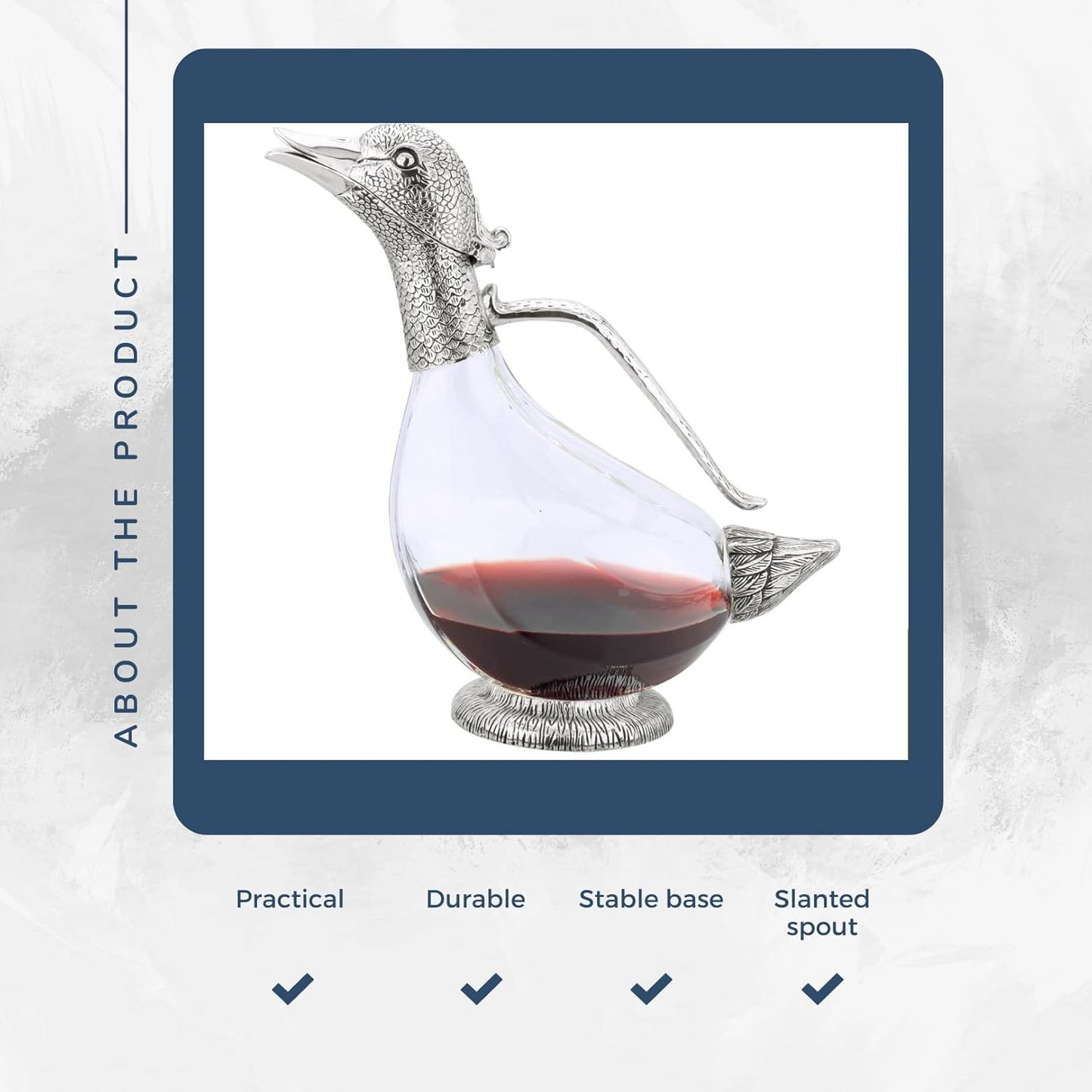 Regent Silverplated Duck Decanter 25.3 oz, 750ml Carafe, Wine Gift, Decanter for Wine, Men/Women's Good Gift on Special Day