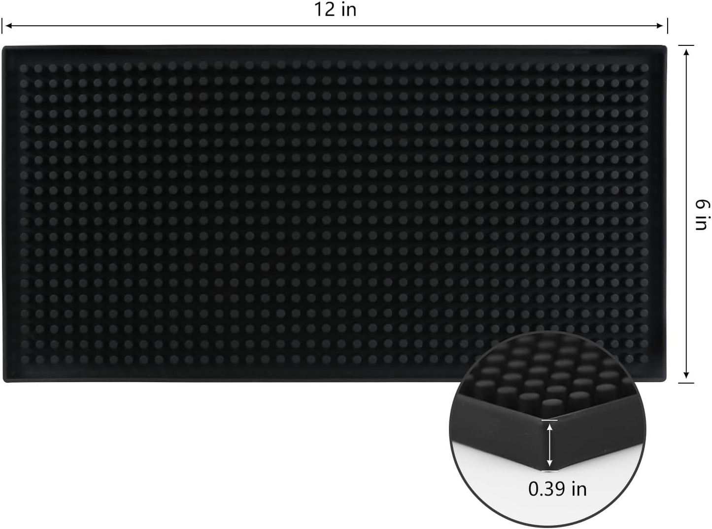 XieNie Bar Mat, 6" x 12" Black Small Coffee Mat for Home Bar Kitchen Countertop, Non-Slip Rubber Service Spill Mat for Cocktail Bartender Accessories, PVC Counter Top Cup Glasses Drying Mats, 2Pac