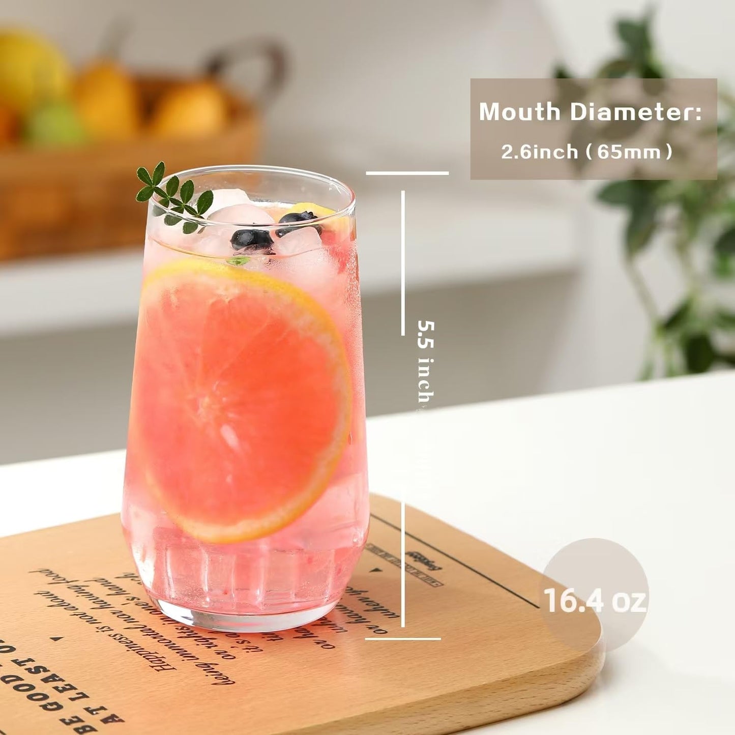 Wlasss Drinking Glasses Set of 4, 16.4 oz Clear Glass Tumbler, Water Glasses for Beer, Juice, Mojito, Iced Tea, Dishwasher Safe Glassware,Gifts