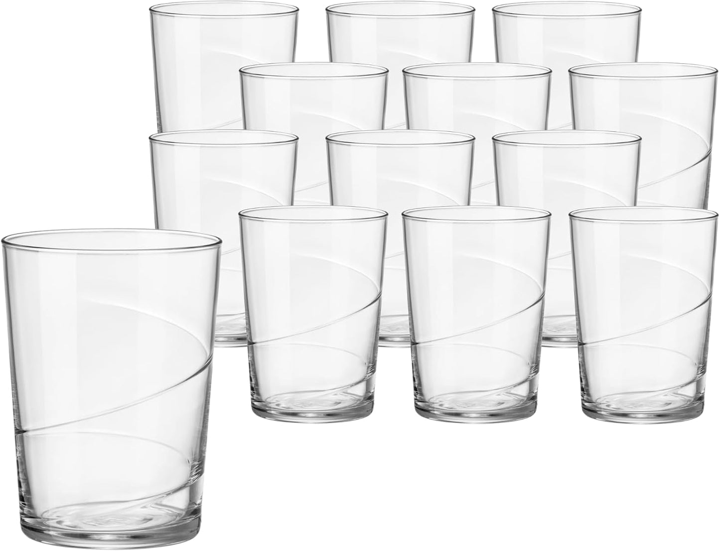 Bormioli Rocco Bodega Swirl Gin Fizz Glasses - Set of 12, 17 Oz. Spiral Design Tumblers with Secure Edge Reinforced Rims - Ideal for Tall Cocktails, Beer, Soft Drinks - Made in Italy, Dishwasher Safe
