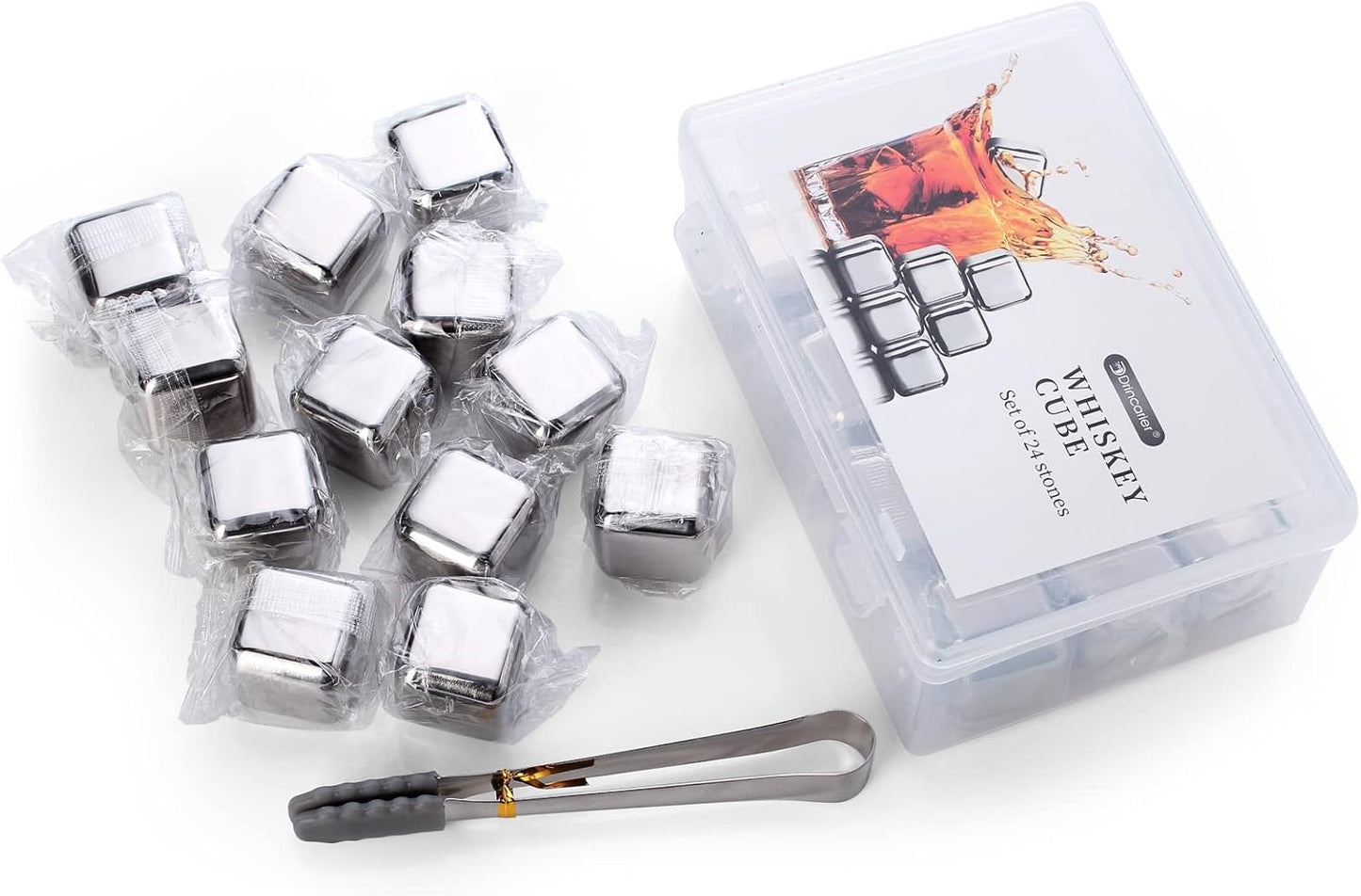 Whiskey Stones 24 Pack,Reusable Ice Cubes, High Cooling Technology，Stainless Steel Ice Cubes, For Whiskey, Vodka, Liqueurs, Wine,Beverage Juice or Soda, Pack of 24