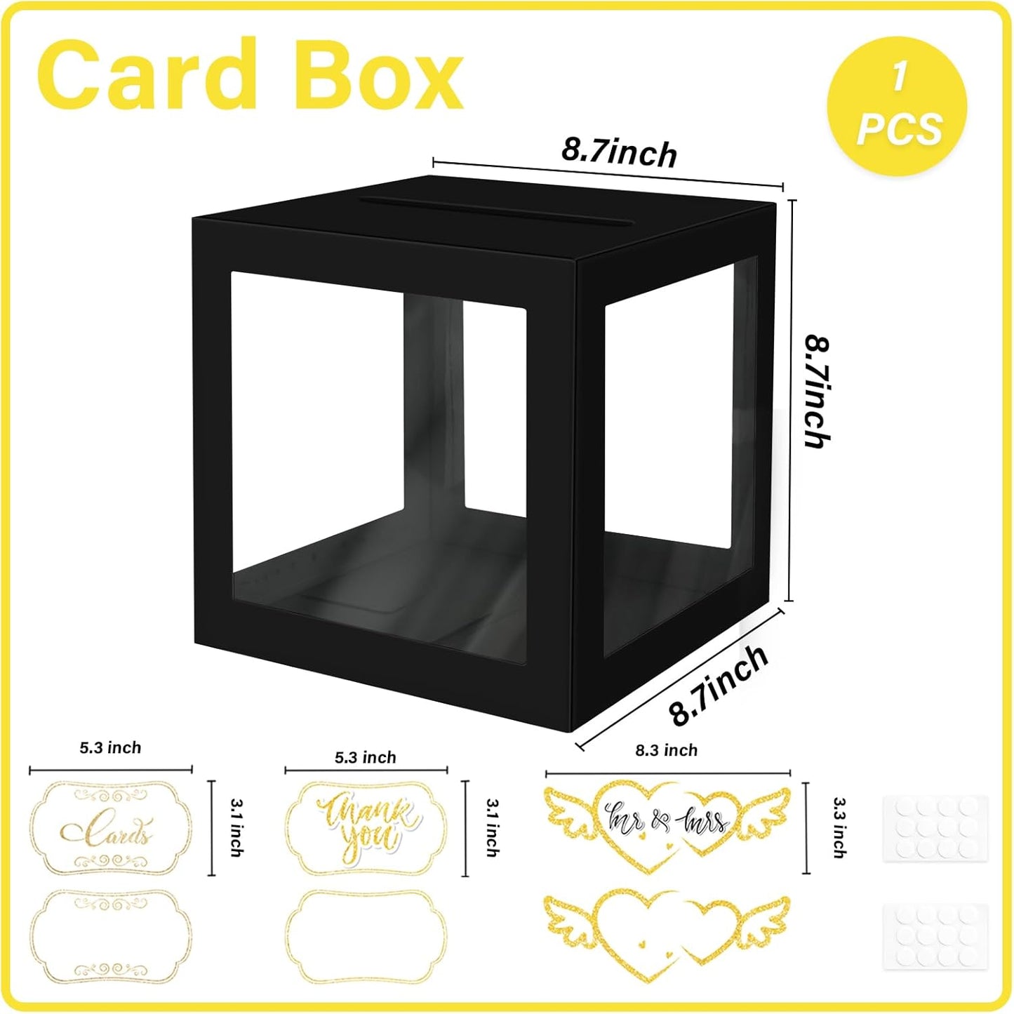 1 Pack Black Card Box for Party, Transparent Wedding Card Box Gift Cards Receiving Box Money Box for Birthday, Bridal or Baby Showers, Retirement, Anniversary, Graduation