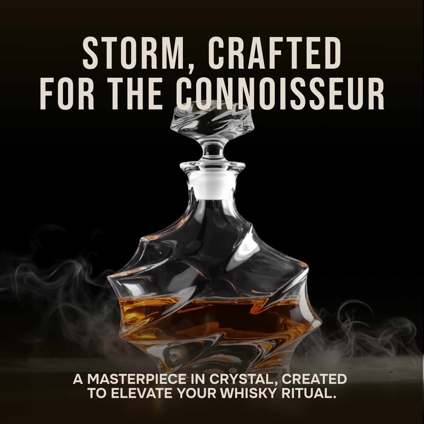 TsukiGlass Storm Japanese Crystal Whisky Decanter – 100% Ultra Clarity Lead-Free Crystal – 750ml Elegant Liquor Carafe for Whiskey, Scotch, Bourbon & Spirits