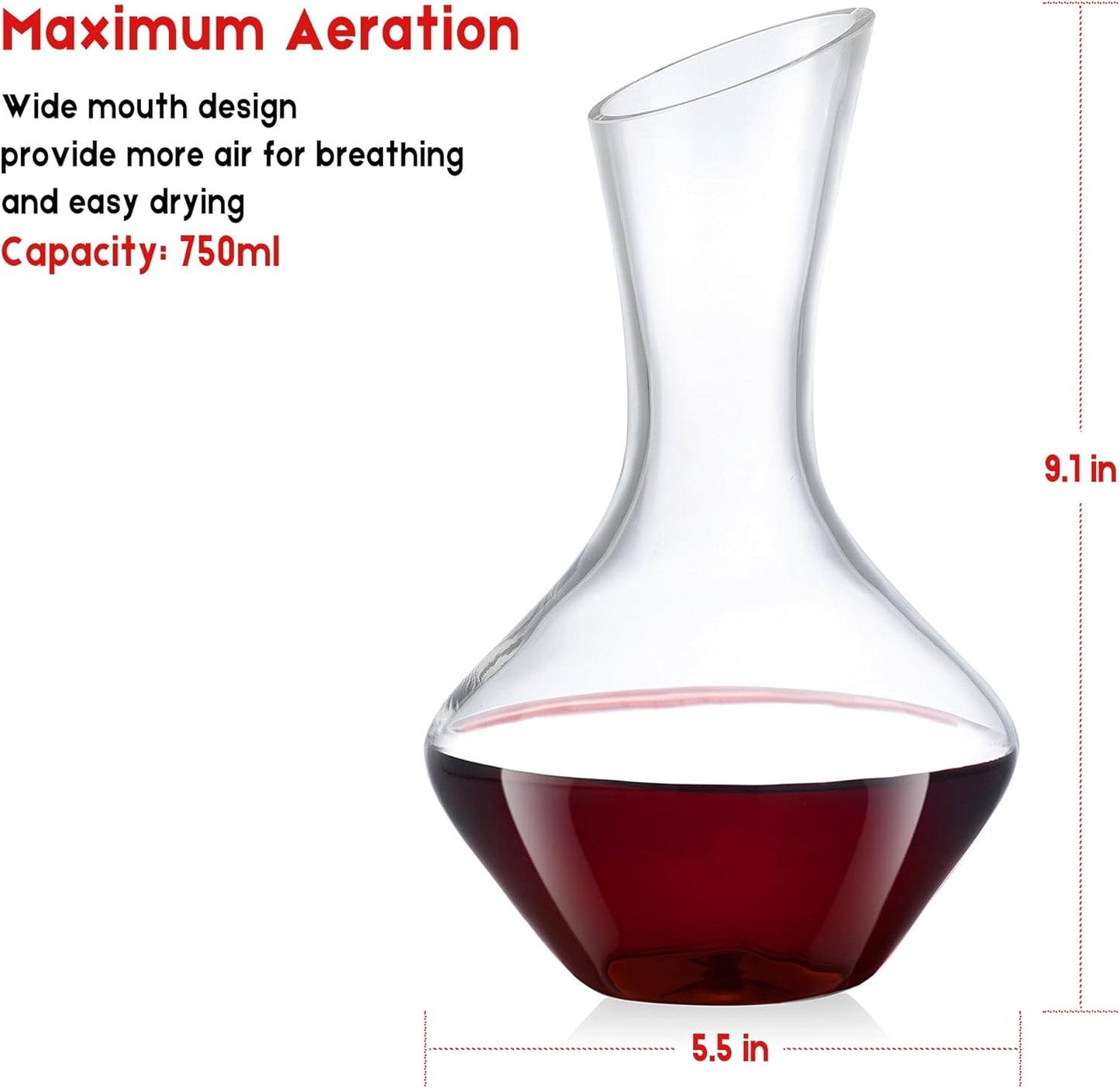 NEW PACIFIC YOUYAH Wine Decanter, Red Wine Carafe 100% Hand Blown Lead-free Crystal Glass, Elegant Design Wine Decanter, Wine Accessories, Idea Wine Gift for Wine Lovers, Transparent