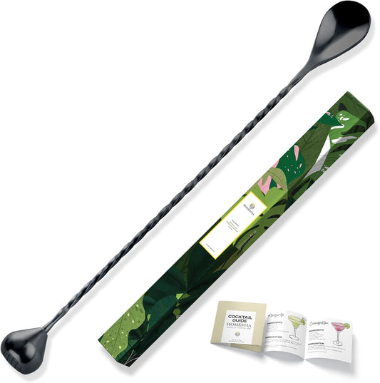 Homestia Bar Mixing Spoon, Muddler 12 Inch (30cm) Bar Spoon with Muddler Tip Cocktail Stirrer - Plated Stainless Steel Cocktail Mixing Spoons for Professionals Stirring (Black)