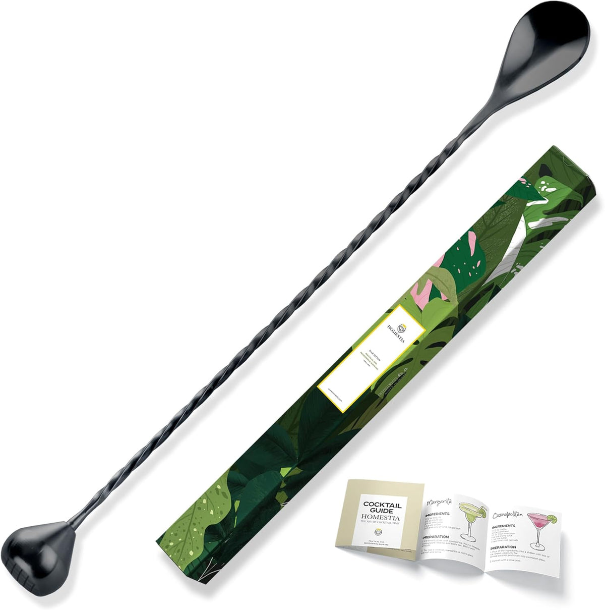 Homestia 2-in-1 Muddler Bar Spoon, 12 Inch Cocktail Mixing Spoon Bar Tool - Black