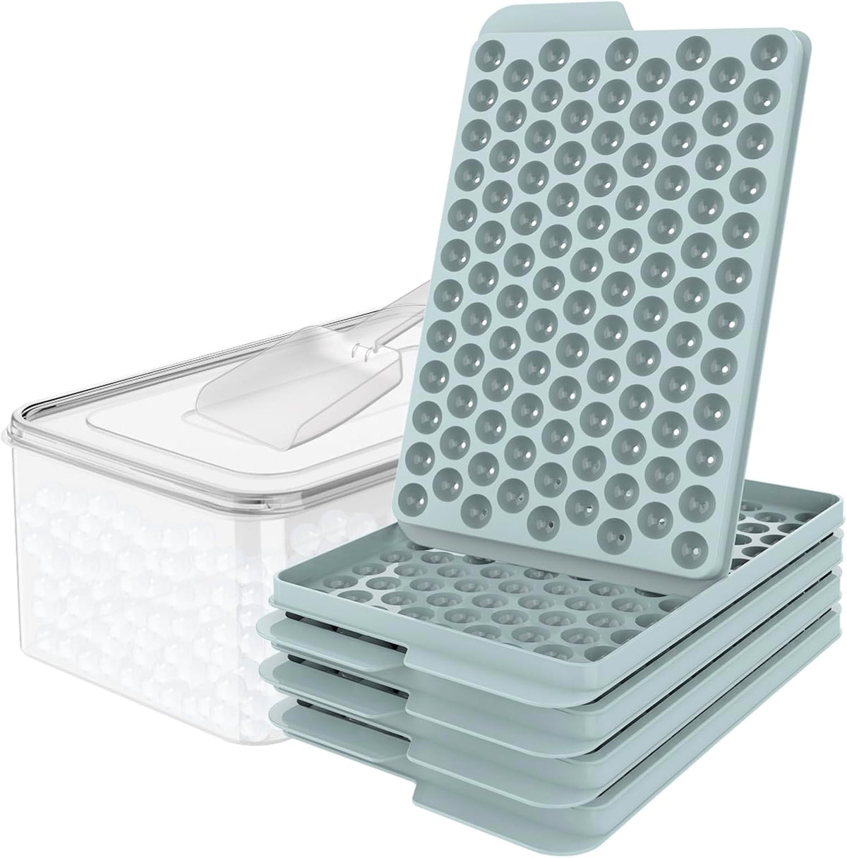 WIBIMEN Mini Ice Cube Trays for Freezer with Lid, 0.55" Pebble Ice - 4 PACK