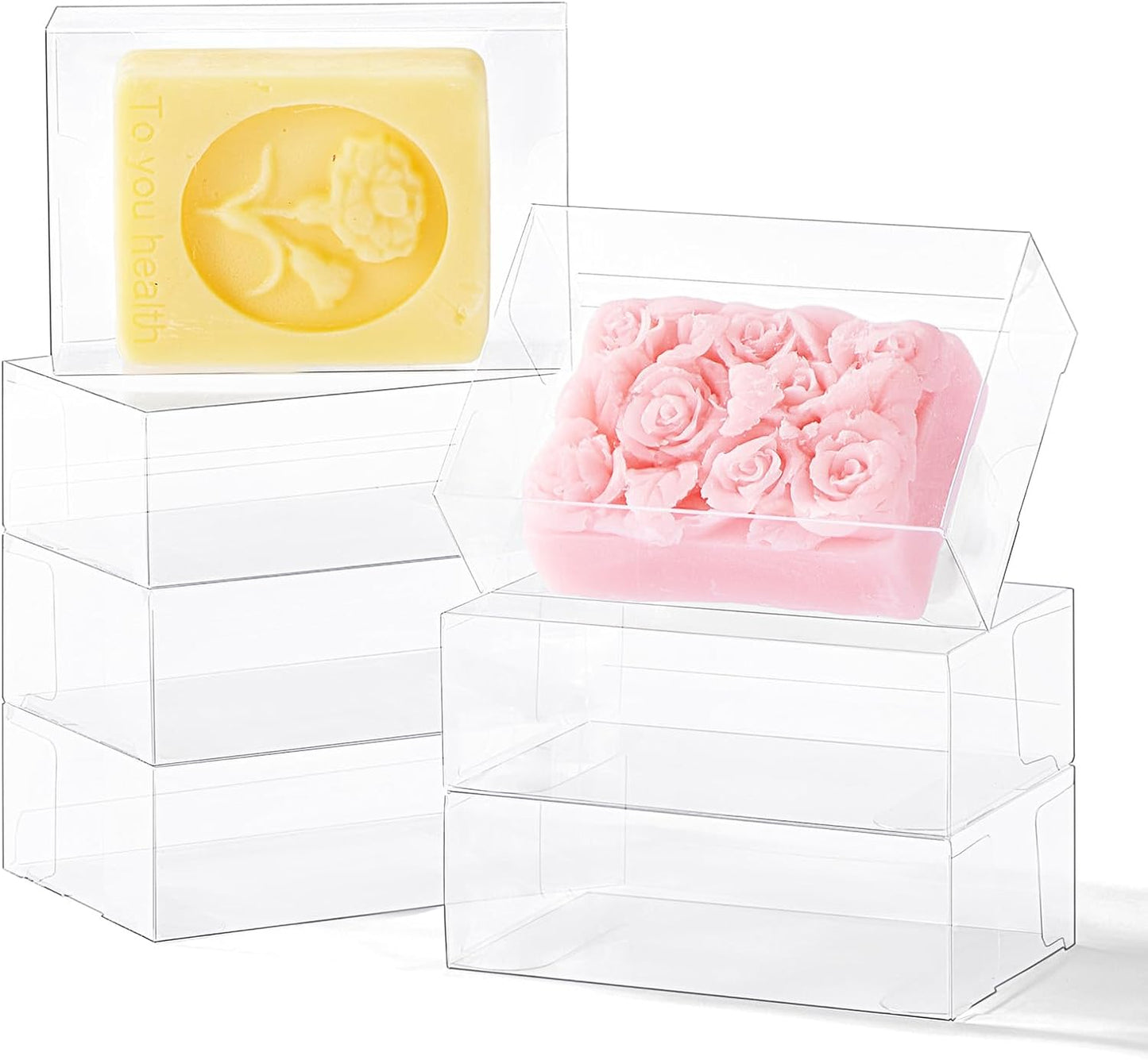 JCXGRVC 40 Pack 3.5"x2.36"x1.2" Clear Plastic Soap Boxes for Homemade Soap Small Dessert Gift Bakery Boxes for Macarons, Cookies & Candies, Wedding & Birthday Party Favors