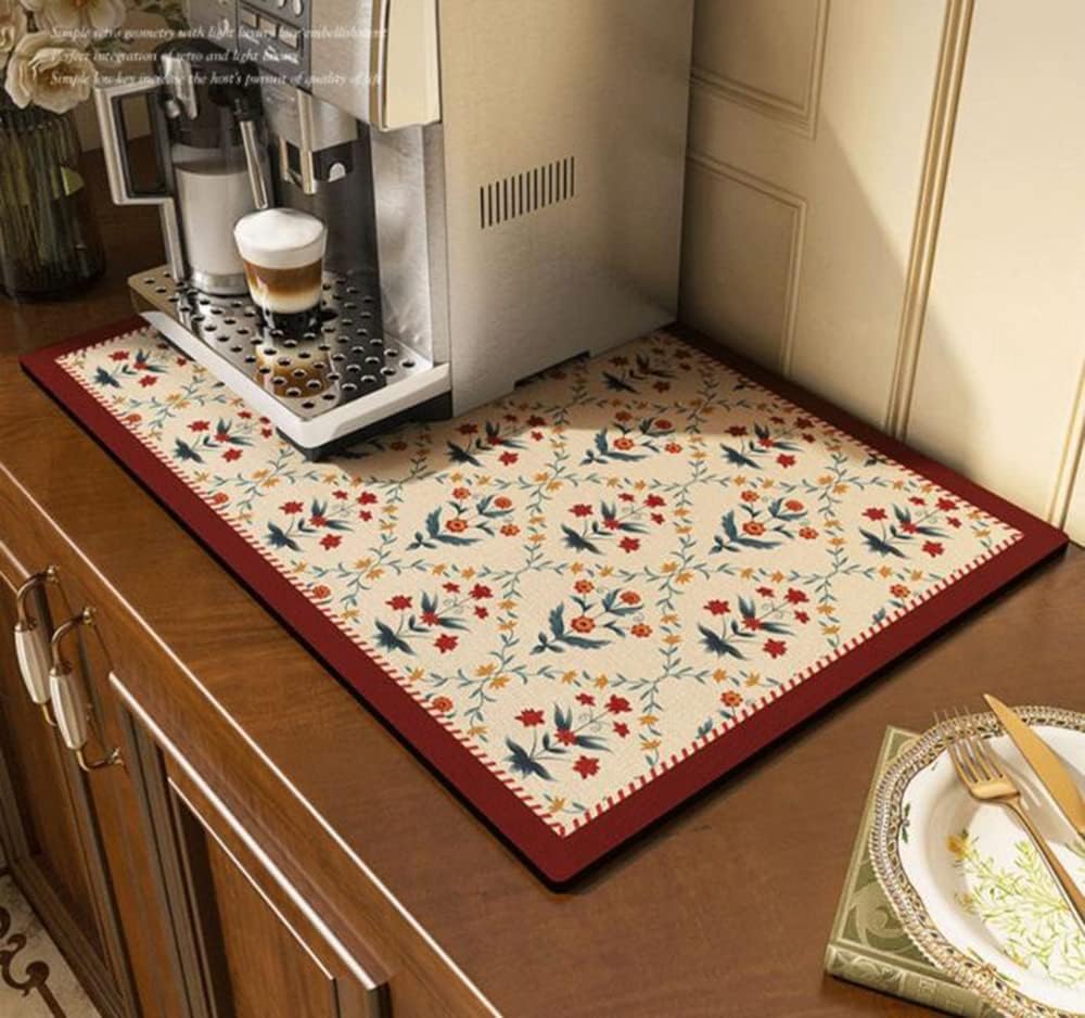 Cute Coffee Maker Mat for Countertops Bar Accessories, Colorful Dish Drying Pad for Kitchen, Absorbent Quick Drying Mat, 12 X16 inch (Color C, 16"x12")