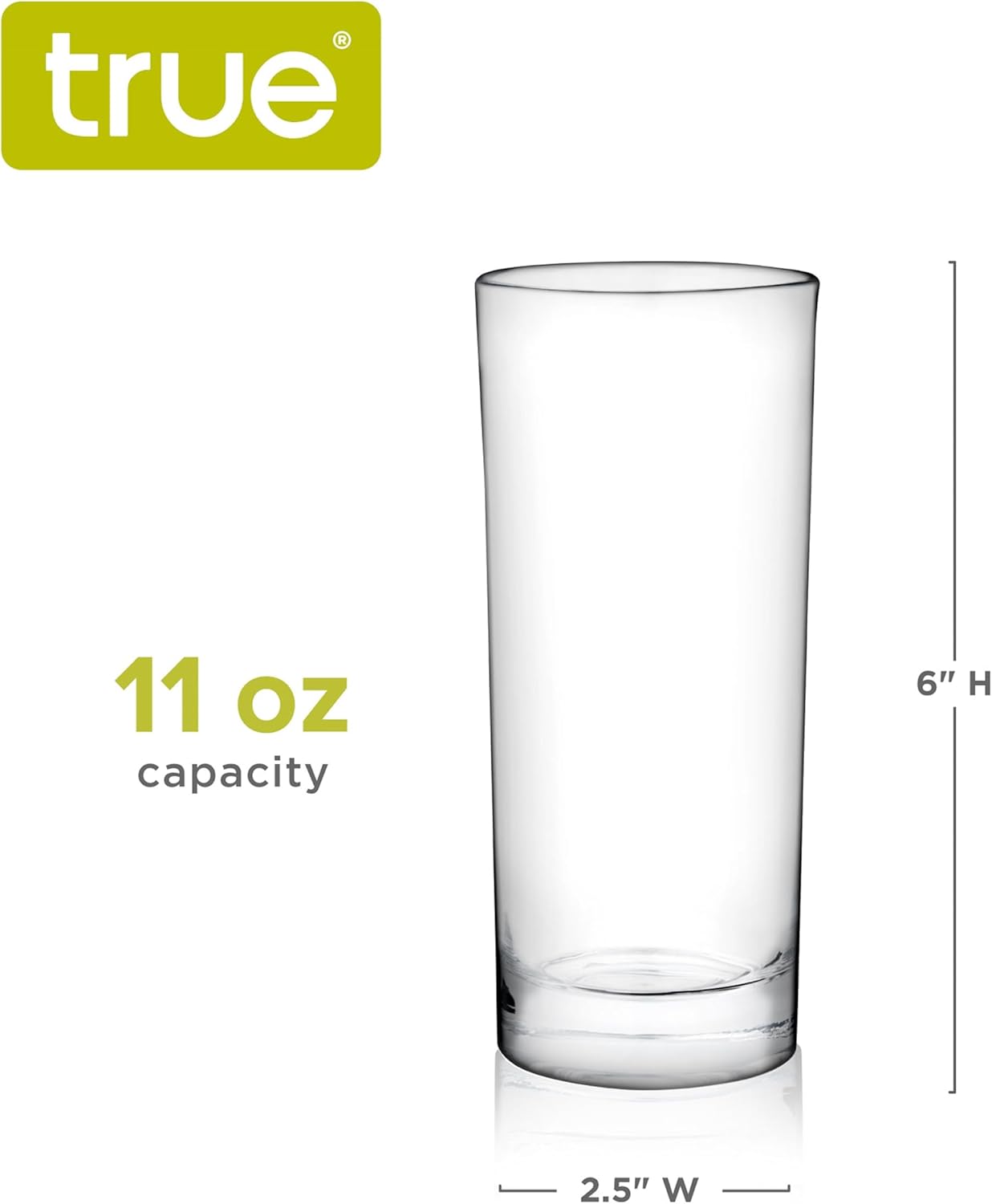 True Highball Glasses, Tall Glass Tumbler for Cocktails, Mojito Iced Tea Juices, Soda Water Drinking Cups, Kitchen Glassware, Home Bar, 11 oz Set of 4