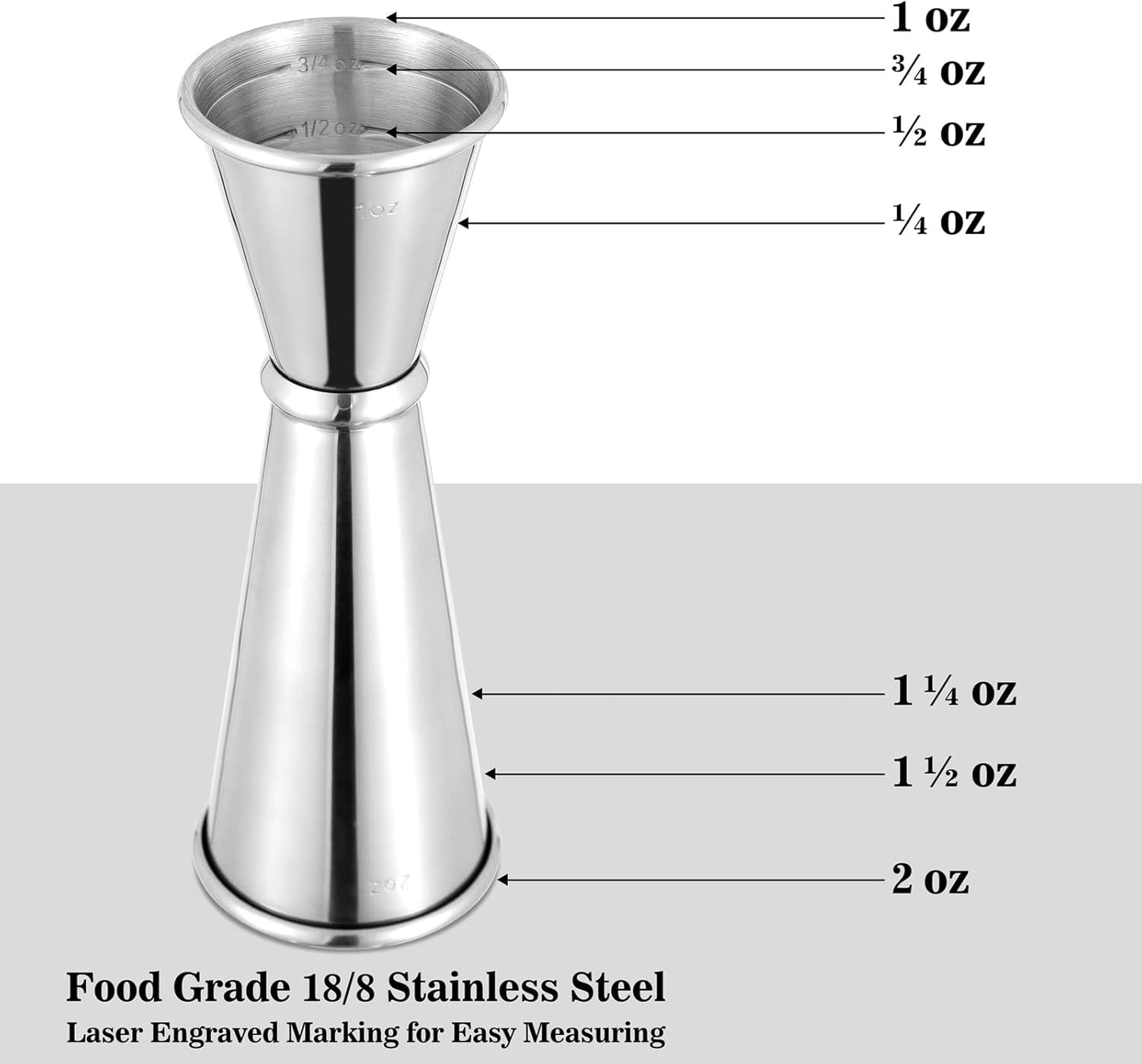 BARsics 24oz Stainless Steel Bar Cocktail Shaker, 1oz/2oz Jigger and 8" Mixing Spoon