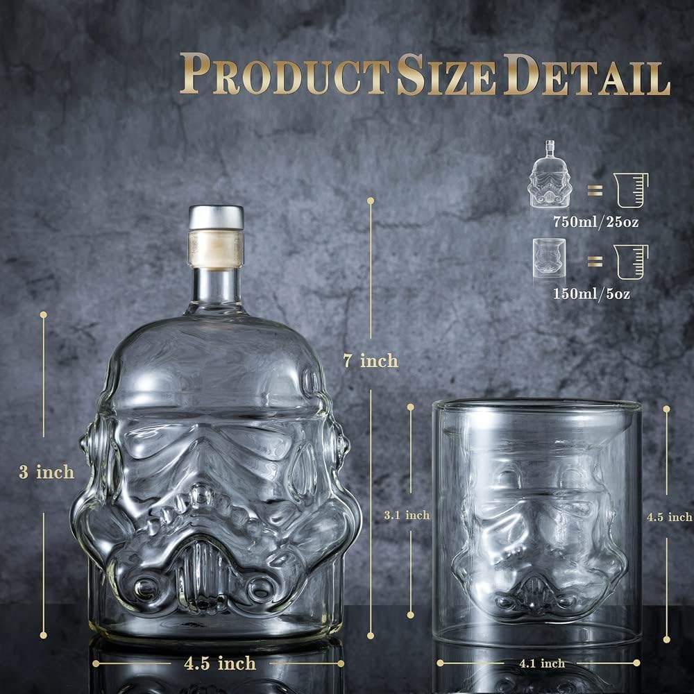 Whiskey Decanter Set Transparent Creative with 4 Glasses,Whiskey Flask Carafe Decanter with 4 Whiskey Stones and Tong,Whiskey Carafe,Glasses for Brandy,Scotch,Vodka,Gifts for Dad,Husband,Boyfriend