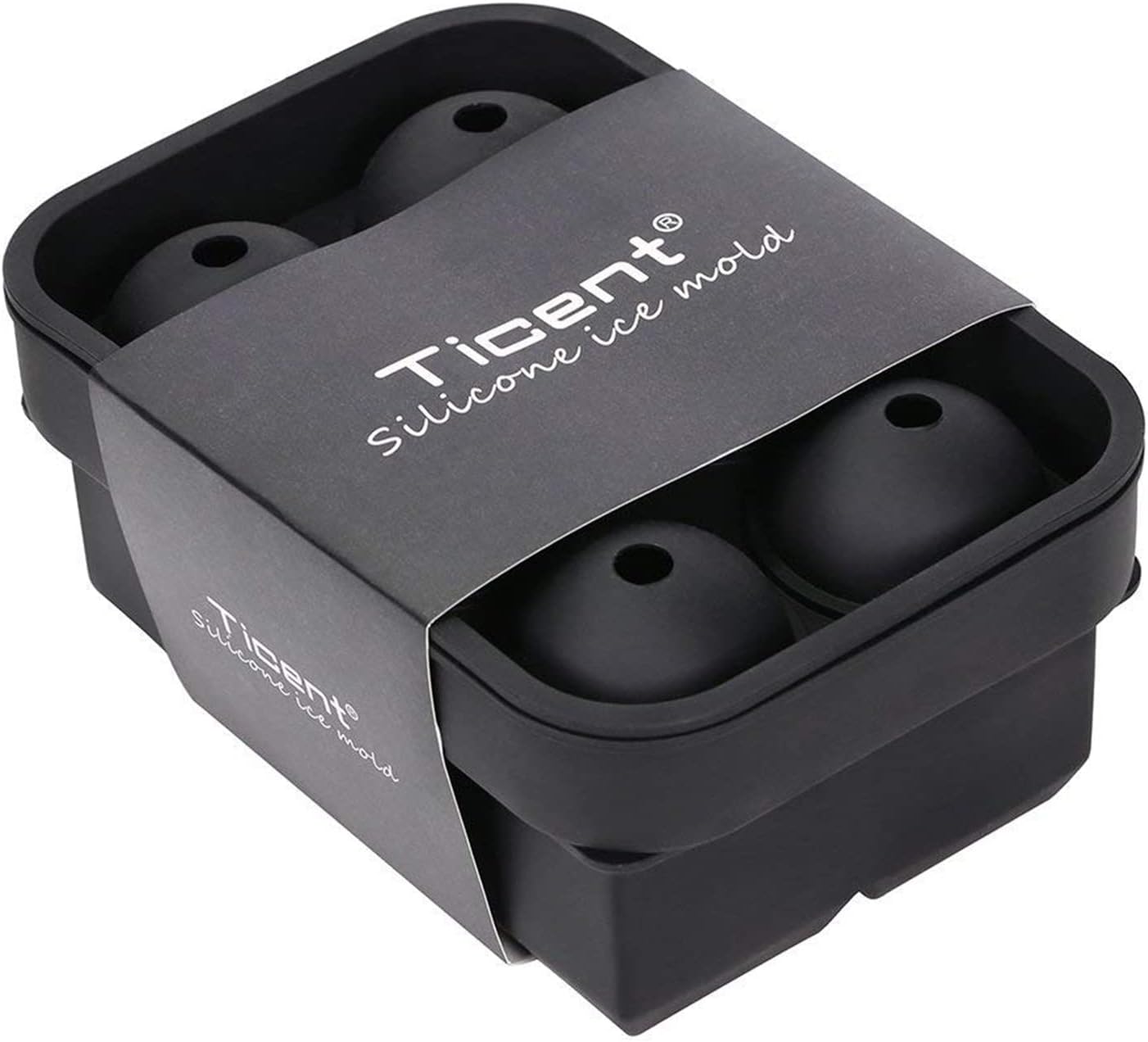 Ticent Ice Cube Trays (Set of 2), Silicone Sphere Whiskey Ice Ball Maker with Lids & Large Square Ice Cube Molds for Cocktails & Bourbon - Reusable & BPA Free