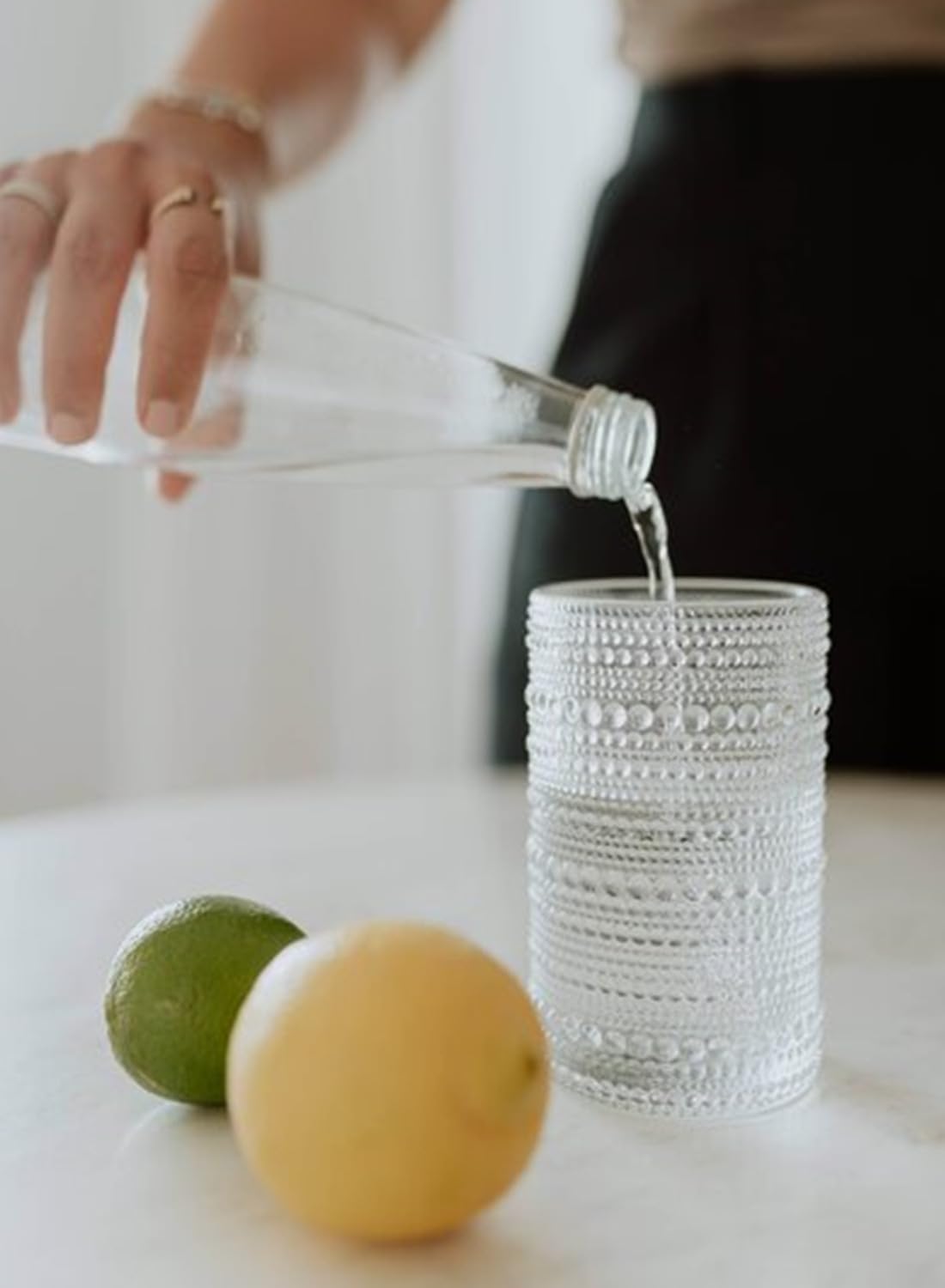 ZOOFOX Set of 6 Vintage Drinking Glasses, 13 oz Clear Hobnail Glasses Tumbler, Embossed Design Glassware for Beverages, Water, Juice, Beer, Cocktail, Whiskey and Milk