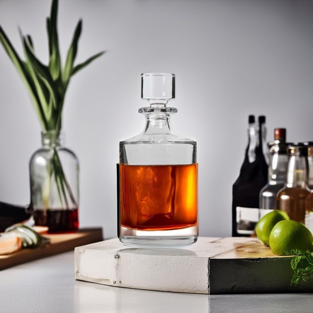 Lily's Home Glass Decanter with Stopper - 26 Oz Whiskey Decanter for Bourbon, Brandy & Scotch - Elegant Round Design, Lead-Free Crystal Glass - Gift for Men, Dad, Whiskey Lovers