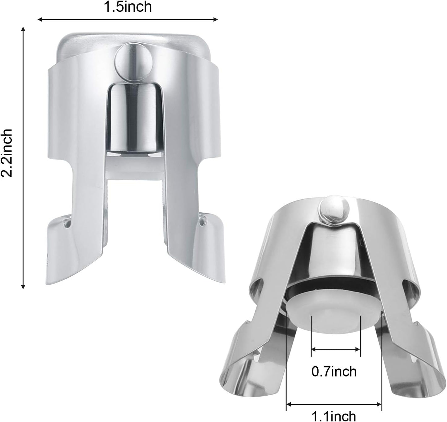 OWO Champagne Bottle Stoppers Stainless Steel, Reusable Champagne Cork & Saver Stopper, Leak Proof Prosecco & Sparkling Wine Plug, Bubble Retention Protection（Silver, 2 Pack）