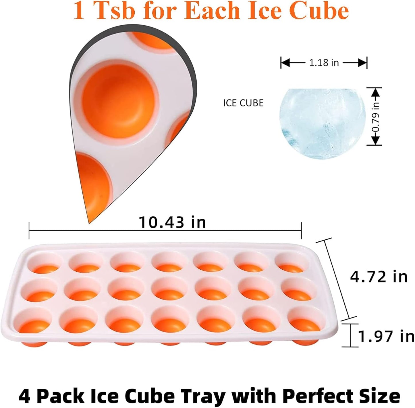 Ice Cube Trays with Lids BPA Free, 4Pack Easy Release Silicone Ice Cube Trays for Freezer 84 Sphere Ice Tray with Stackable No Spill Covers, Dishwasher Safe,Orange&Yellow