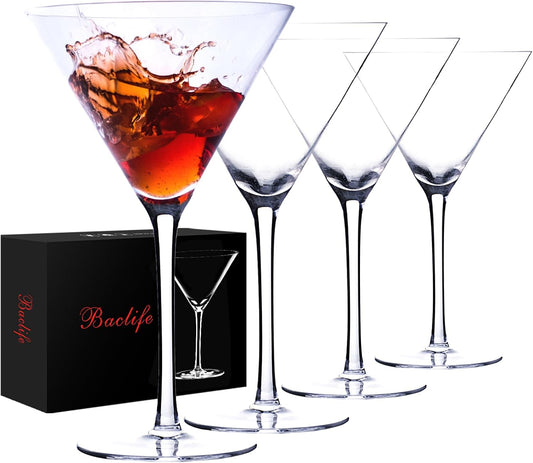 Handblown Crystal Martini Glasses Set of 4-9.5 oz Coupe Glass Set with Stem - Elegant Cocktail Glasses for Bar, Margarita, Cosmopolitan, Manhattan, Gimlet - Unique Gift for Mother’s Day