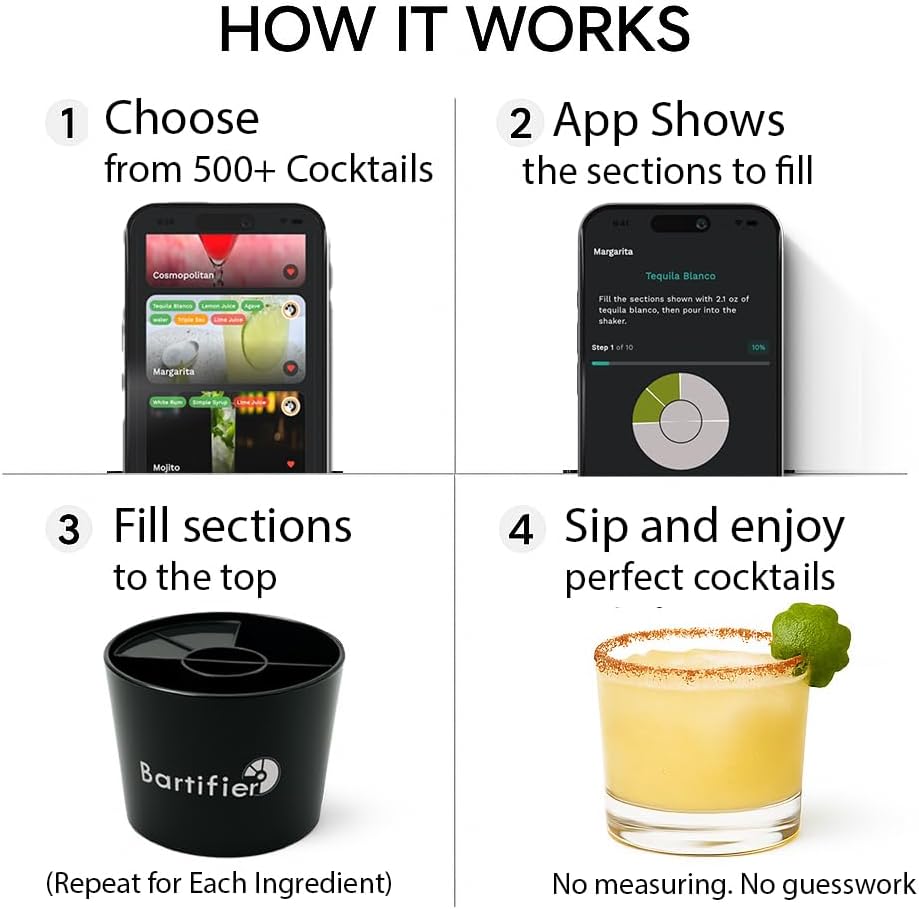 Cocktail Maker – Make 3000+ Cocktails with The App-Guided Drink Mixer – Easy Cocktail Measuring System – Unique Bartender Gift