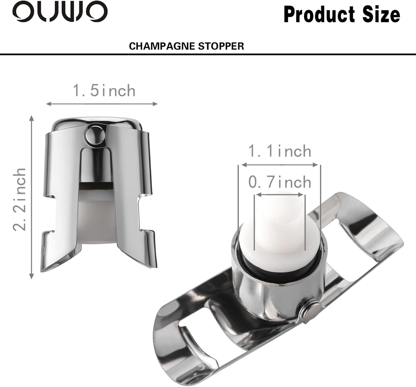 Champagne Stopper 6 Pack Stainless Steel Champagne Save with Food Grade Silicone, Leak-Proof Bubble Retaining Saver, Suitable for Champagne Prosecco Cava and Sparkling (Silver)