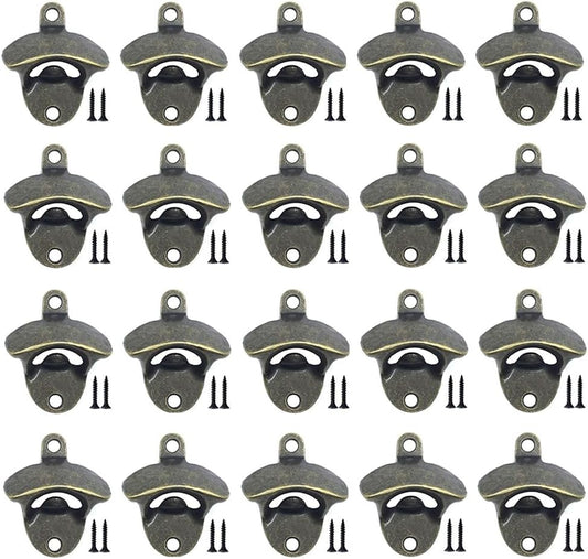 ANSLYQA 20 Pack Bottle Opener Wall Mounted, Vintage Beer Bottle Opener with Screws for Bars KTV Hotels Homes, (Bronze)