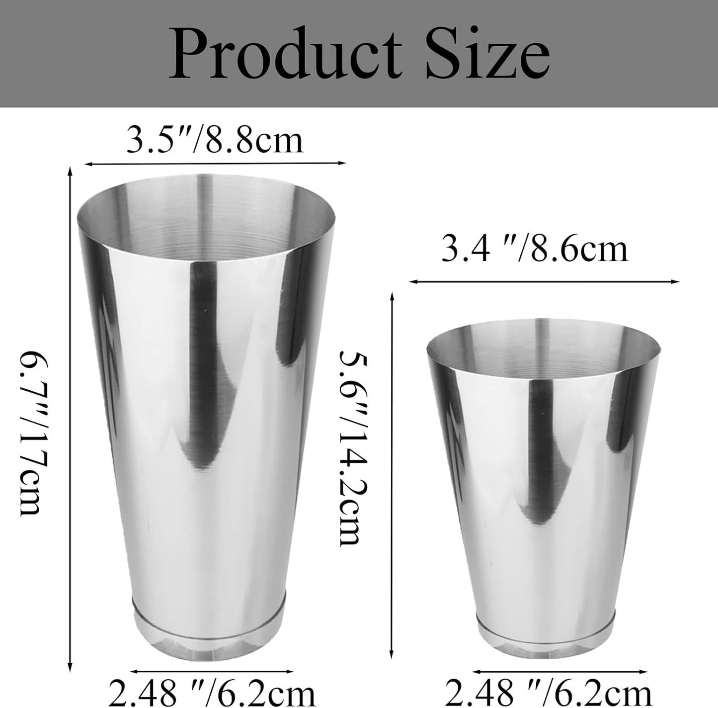 Boston Cocktail Shaker, 18oz & 28oz 2-Piece Tins, Professional Bar Shaker for Bartending, Cocktail Shakers, Essential Bar Tools for Mixing Drinks（Sliver）