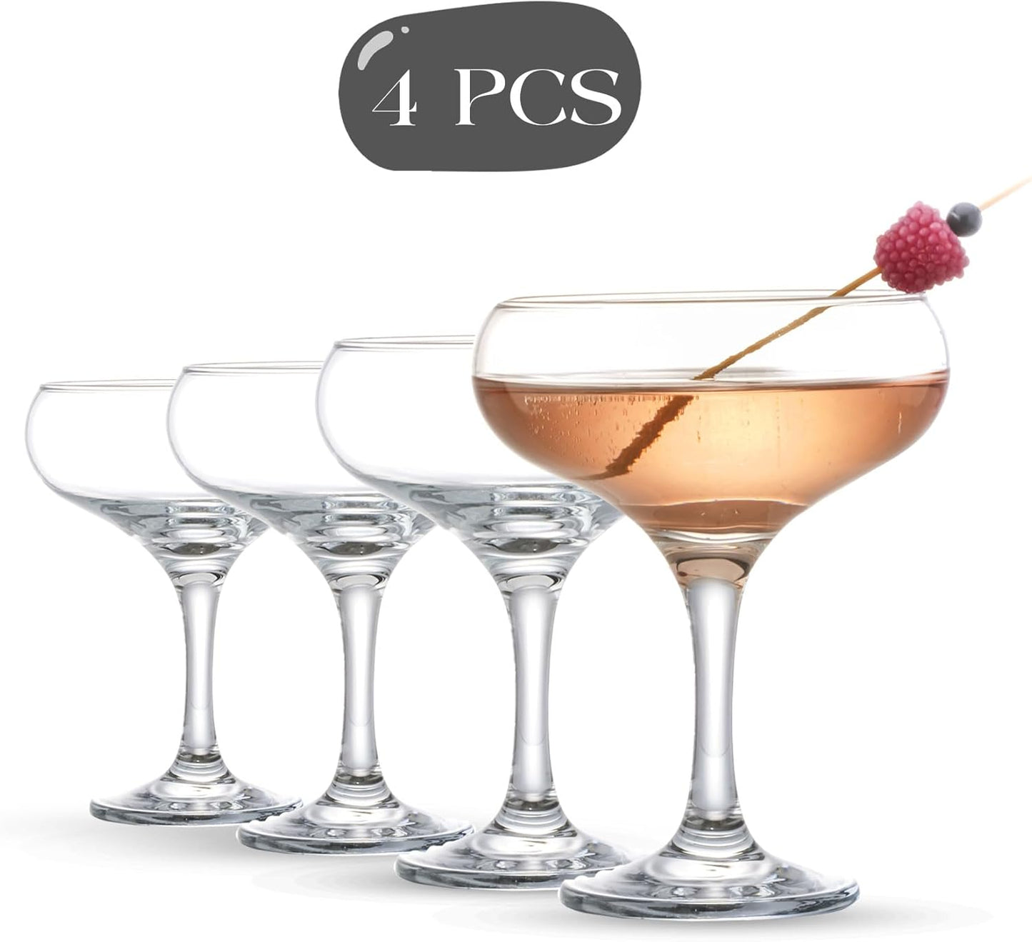 Champagne Cocktail Glasses Set of 4, Elegant Coupe Cocktail Glasses, Martini Glasses, Long Stem Glassware (4 Pcs (9oz/270ml))