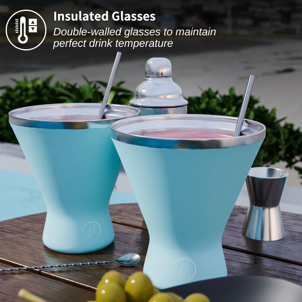 Mother’s Day Gift for Mom – Set of 2 [Blue] Stainless Steel Martini Glasses, Unbreakable Metal Cocktail Glass Set, Unique Gift for Women Wife, 10oz