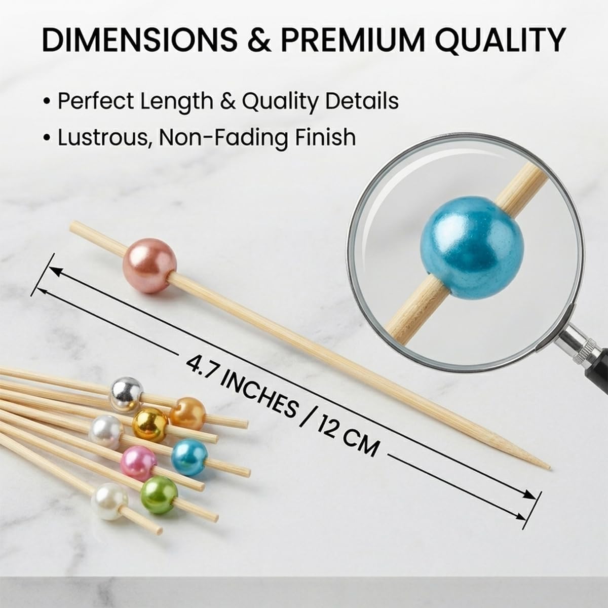 Cocktail Picks - 100 Count Fancy Toothpicks for Appetizers, Long Decorative Bamboo Skewers, 4.7" Wooden Sticks Martini Garnish for Holiday Party, Charcuterie Board Accessories