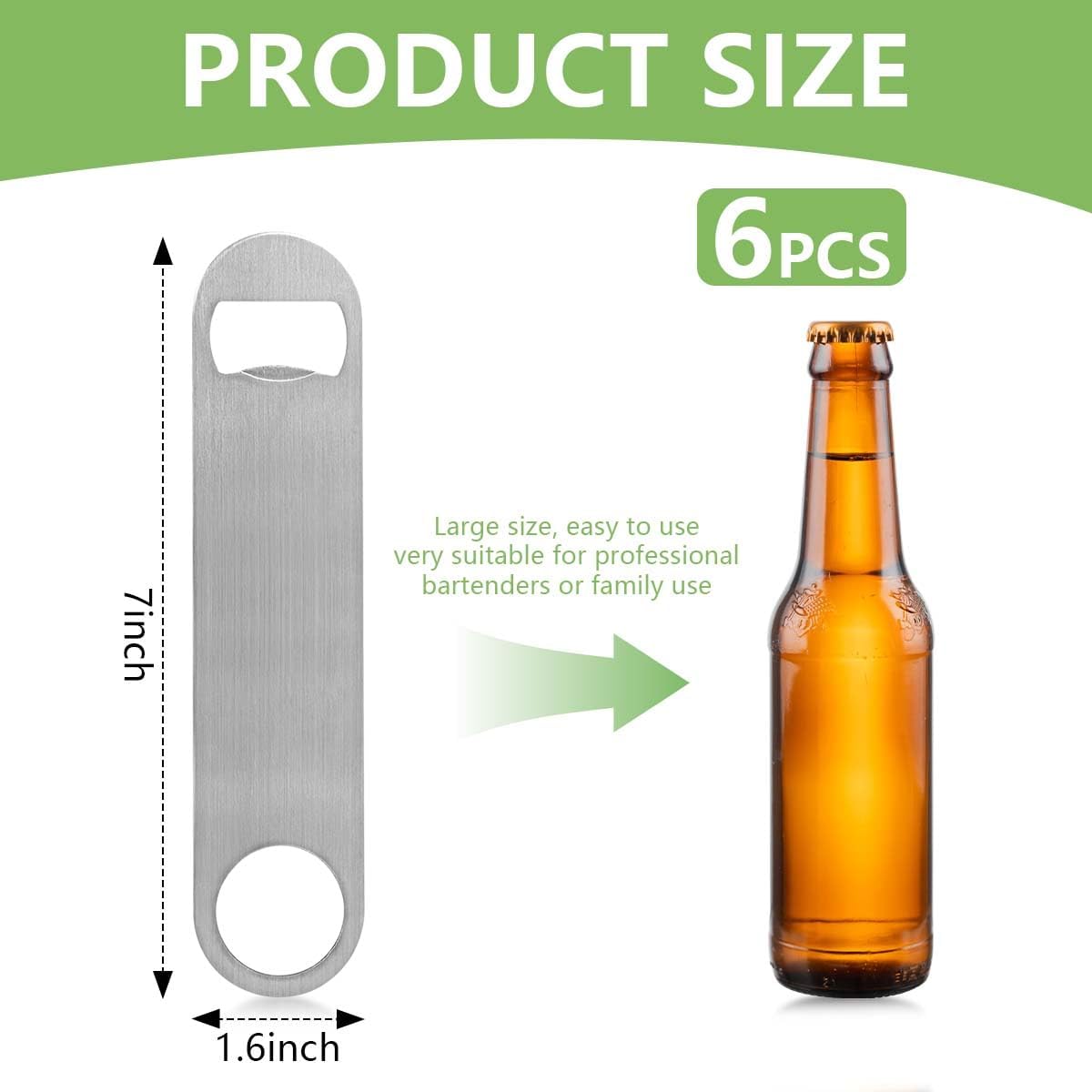 KISEER Heavy Duty Stainless Steel Flat Bottle Opener, 6 Pack Beer Bottle Opener for Kitchen, Bar or Restaurant