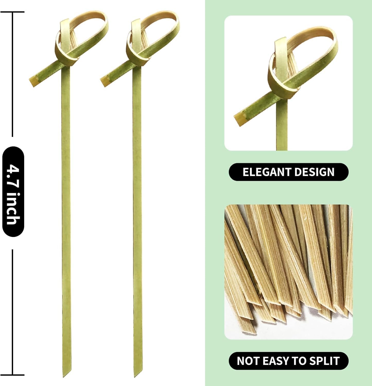 300PCS Cocktail Picks Bamboo Skewers for Appetizers, 4.7 Inch Toothpicks for Appetizers, Natural Bamboo Knot Skewers, Food Picks, Fancy Tooth Picks for Drinks,Barbecue Snacks, Sandwiches