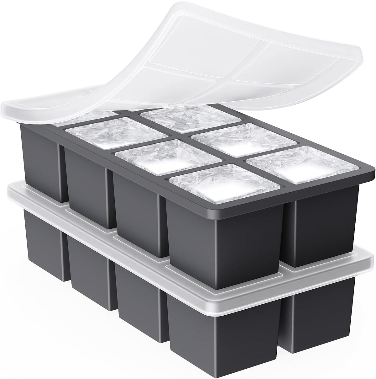 Large Ice Cube Trays for Whiskey: GGOW Big Silicone Ice Cube Trays 2Inch - Huge Square Ice Cubed Tray for Whisky and Cocktail - Black