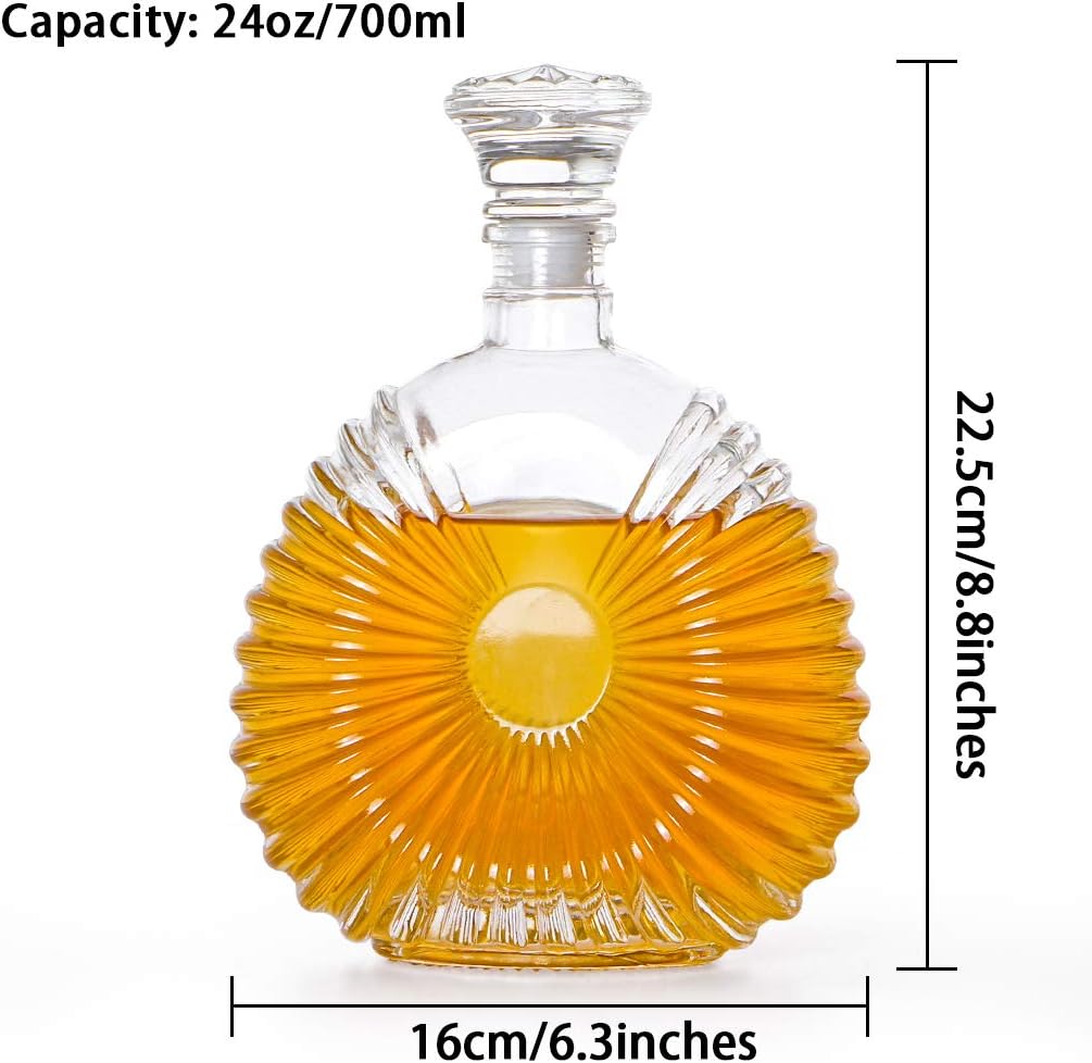 MDLUU Liquor Decanter, Glass Decanter with Airtight Stopper, Decanter Bottle for Whiskey, Brandy, Scotch, Bourbon 24oz/700ml
