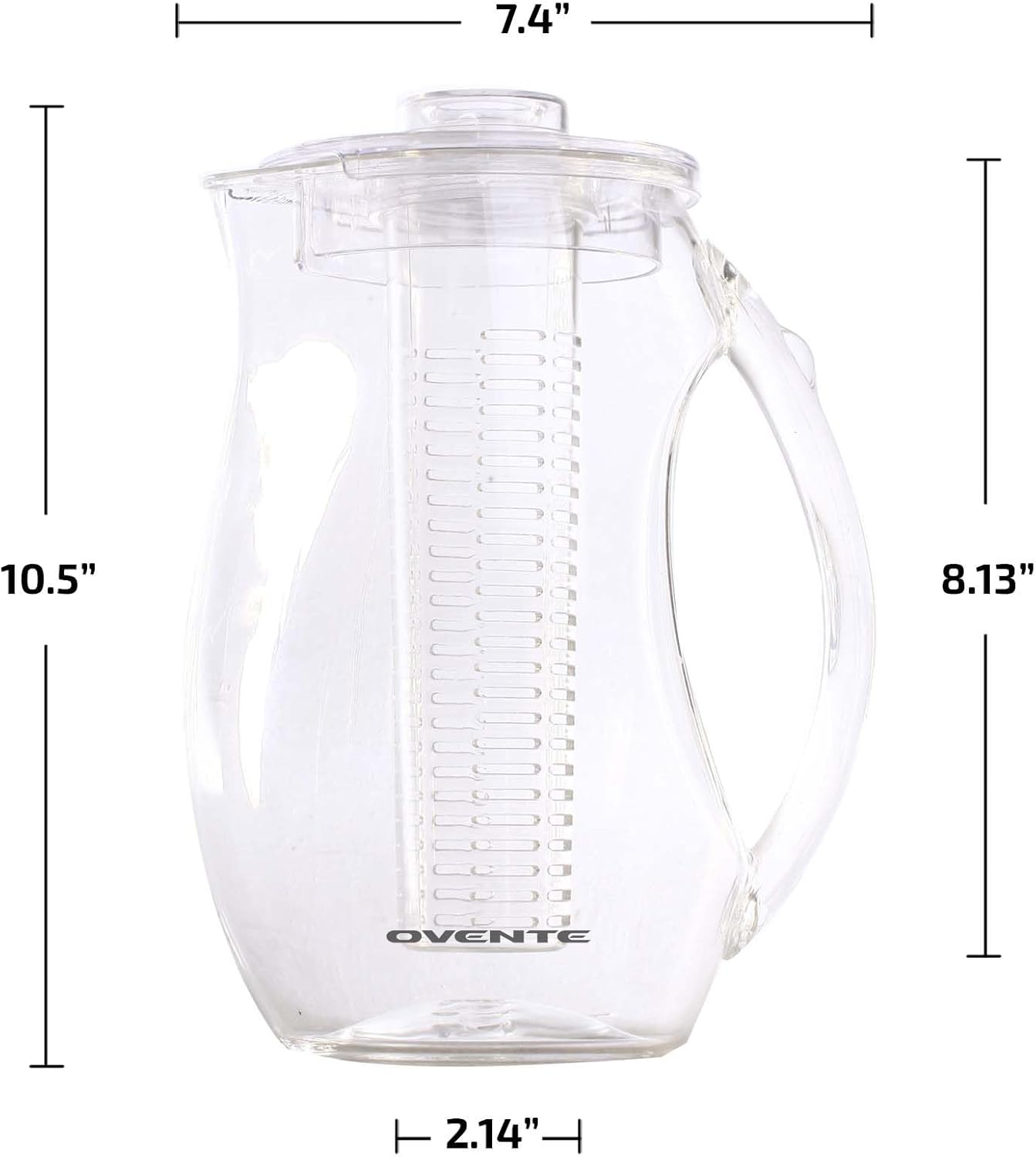 OVENTE Fruit Infusion Water Pitcher 2.5L/85Oz with Removable Lid and Infuser Rod, BPA-Free, Shatterproof Acrylic Beverage Jug for Flavor-Infused Drinks, Lemonade, Juice and Iced Tea, Clear PIA0852C