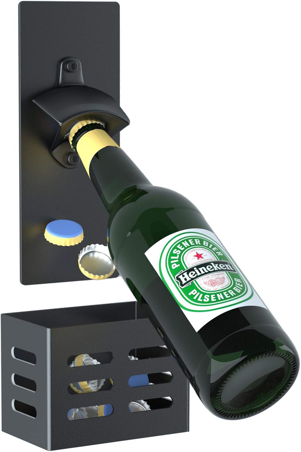 Weallbuy Magnetic Bottle Opener with Cap Catcher, Man Cave Accessories Removable Wall Mounted Beer Bottle Opener for Kitchen Fridge, Beer Gifts for Men (black)