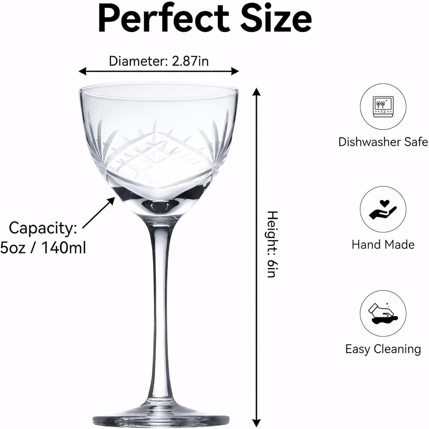 Nick and Nora Cocktail Glass,Vintage Handcrafted Designs Set of 2 - (5oz Lead-Free Crystal Martini & Coupe Glass Set),Unique for Manhattan, Martini, Housewarming, Christimas & Holiday Gifts