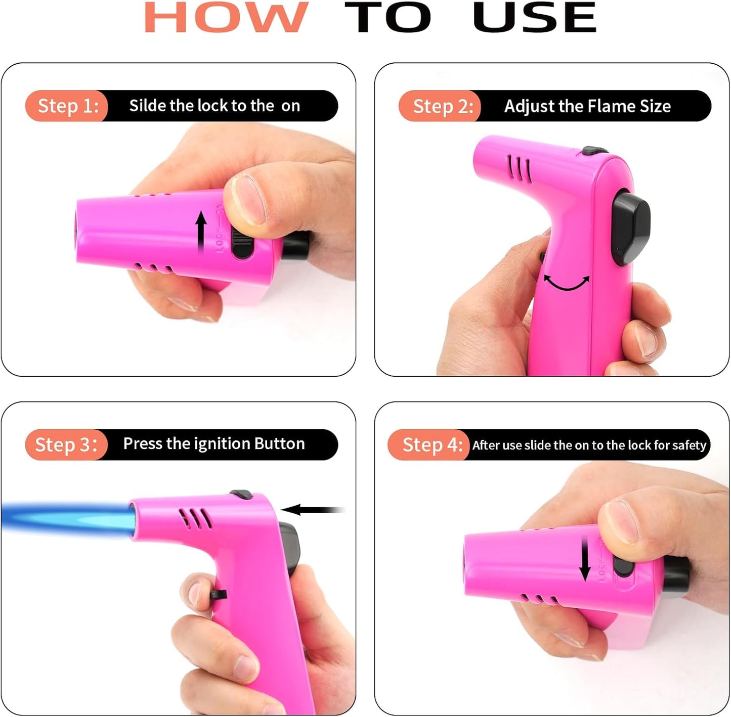 Butane Torch,Refillable Blow Torch for Cooking,Adjustable Flame Creme Brulee Torch,Safety Lock for Cooking,Butane Gas not Included (PINK)