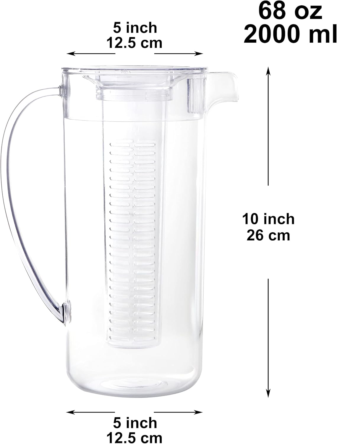 Youngever 2 Quarts Plastic Pitcher With Lid, Clear Plastic Pitcher Great for Iced Tea, Sangria, Lemonade (With Infuser)
